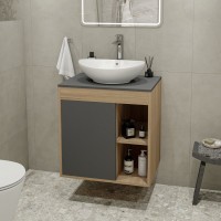 Тумба с раковиной Teymi Nura 60 дуб эврика, матовый графит, раковина Lori 60