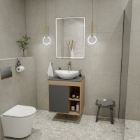 Тумба с раковиной Teymi Nura 60 дуб эврика, матовый графит, раковина Lori 60