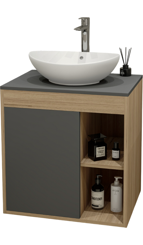 Тумба с раковиной Teymi Nura 60 дуб эврика, матовый графит, раковина Lori 60