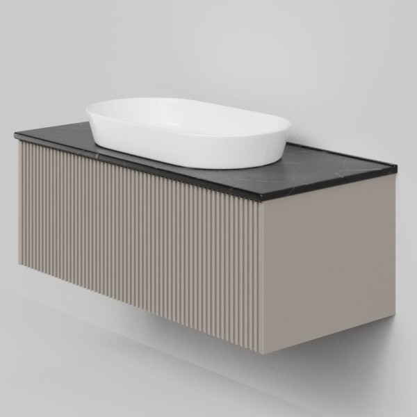 Тумба под раковину со столешницей La Fenice Terra 100 подвесная, cappuccino, бежевая матовая, столешница черный мрамор