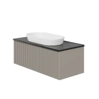 Тумба под раковину со столешницей La Fenice Terra 100 подвесная, cappuccino, бежевая матовая, столешница черный мрамор