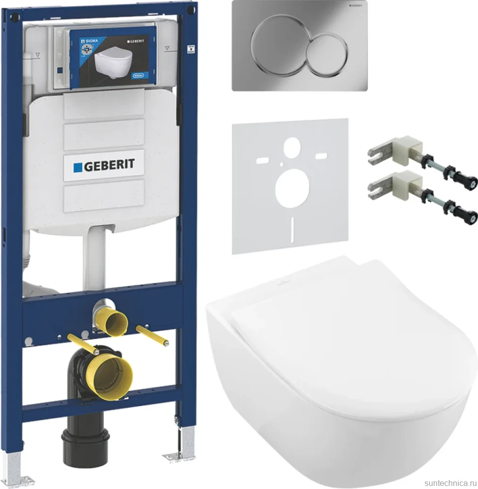 Комплект Унитаз подвесной Villeroy & Boch Subway 2.0 5614R201 alpin + Крепления Geberit Duofix 111.815.00.1 к стене + Звукоизоляция + Инсталляция UP 320 111.300.00.5 + Кнопка Sigma 01 115.770.21.5 хром