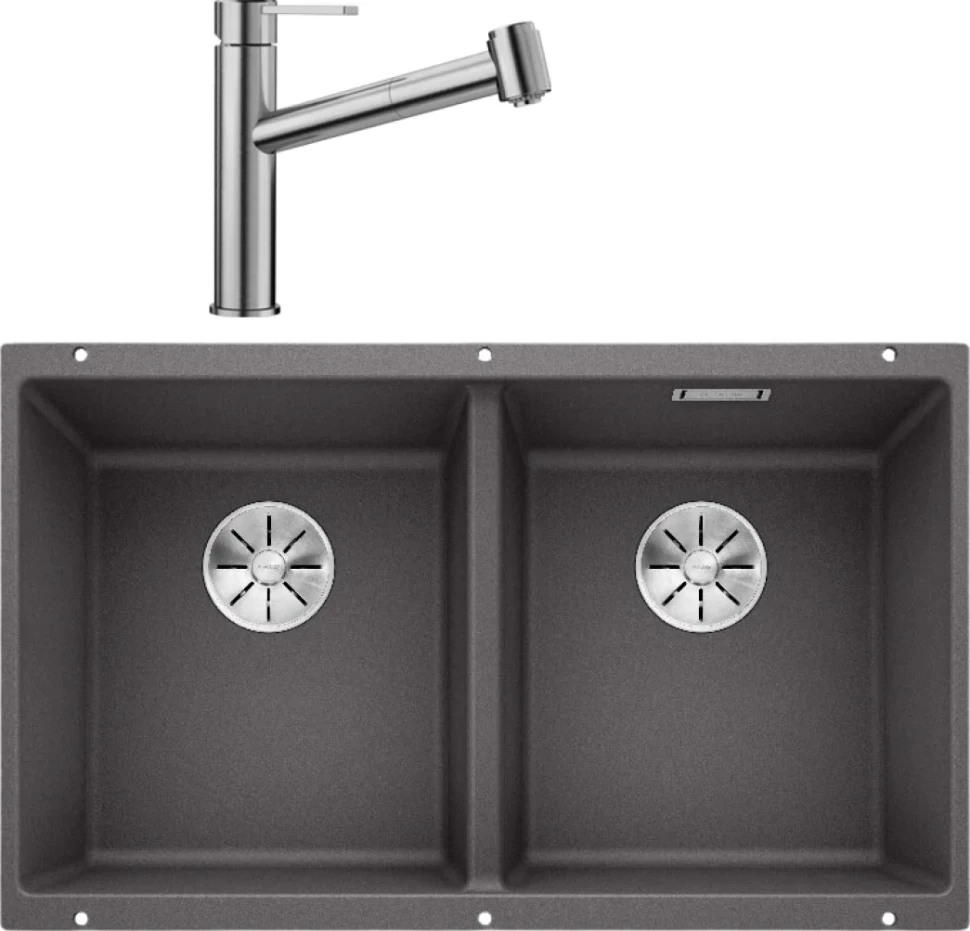 Комплект Мойка Blanco Subline 350/350-U темная скала + Смеситель Ambis-S 523119