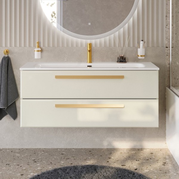 Тумба с раковиной Cezares Eco Cer-N 120 брашированная альпака, раковина Eco 120, ручки сатиновое золото