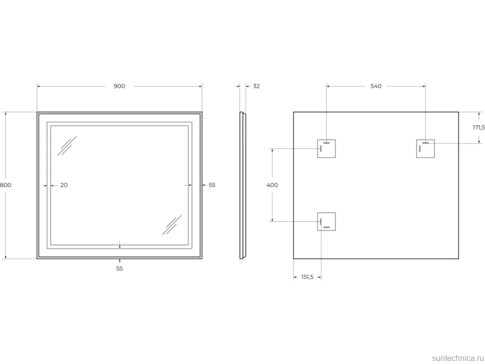 Зеркало BelBagno Kraft 90x80 с подсветкой, черное
