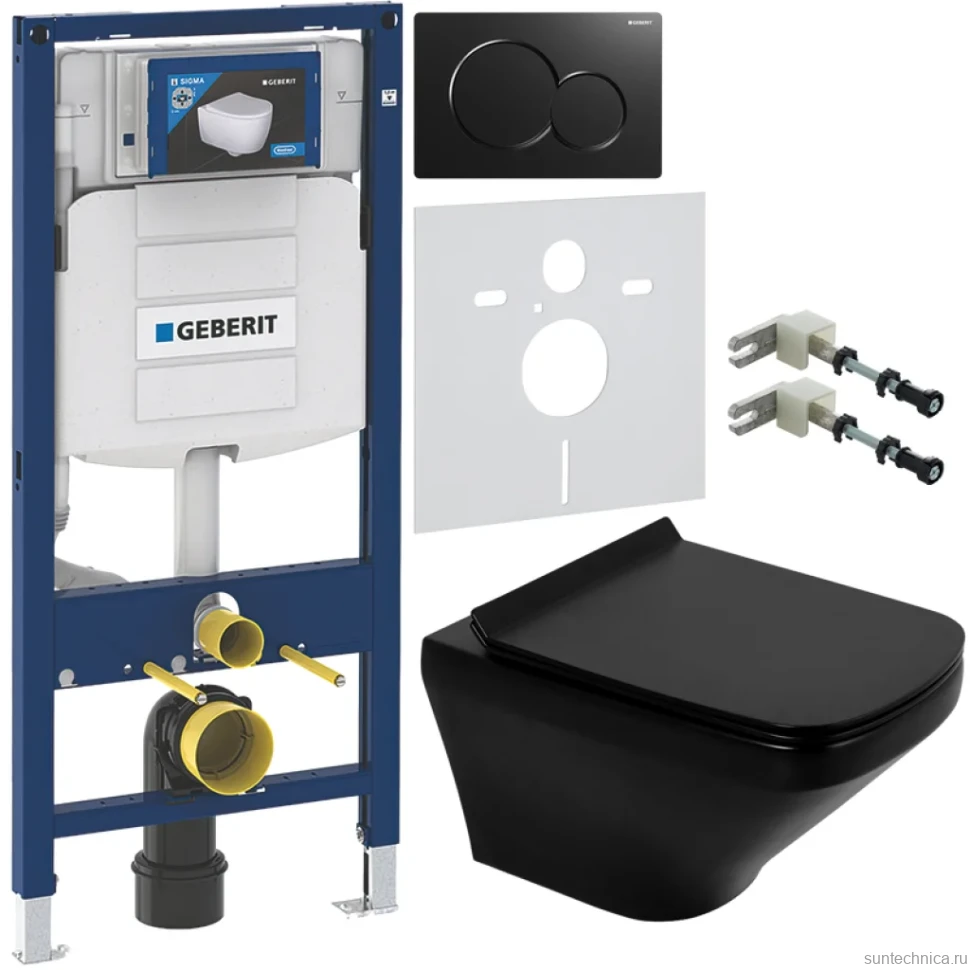 Комплект Унитаз подвесной BelBagno Sela BB3201CHR-MB матовый черный + Крышка BB3201SC-MB матовая черная + Крепления Geberit Duofix 111.815.00.1 к стене + Инсталляция UP 320 111.300.00.5 + Кнопка Sigma 01 115.770.DW.5 черная + Звукоизоляция