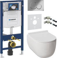 Комплект Унитаз подвесной Damixa Scandinavian Pure DX36C1701SC с микролифтом, безободковый + Крепления Geberit Duofix 111.815.00.1 к стене + Звукоизоляция + Инсталляция UP 320 111.300.00.5 + Кнопка Sigma 01 115.770.21.5 хром