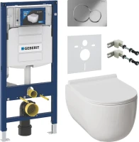 Комплект Унитаз подвесной Damixa Scandinavian Pure DX36C1701SC с микролифтом, безободковый + Крепления Geberit Duofix 111.815.00.1 к стене + Звукоизоляция + Инсталляция UP 320 111.300.00.5 + Кнопка Sigma 01 115.770.21.5 хром