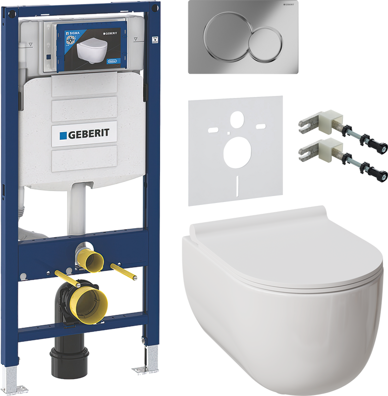 Комплект Унитаз подвесной Damixa Scandinavian Pure DX36C1701SC с микролифтом, безободковый + Крепления Geberit Duofix 111.815.00.1 к стене + Звукоизоляция + Инсталляция UP 320 111.300.00.5 + Кнопка Sigma 01 115.770.21.5 хром