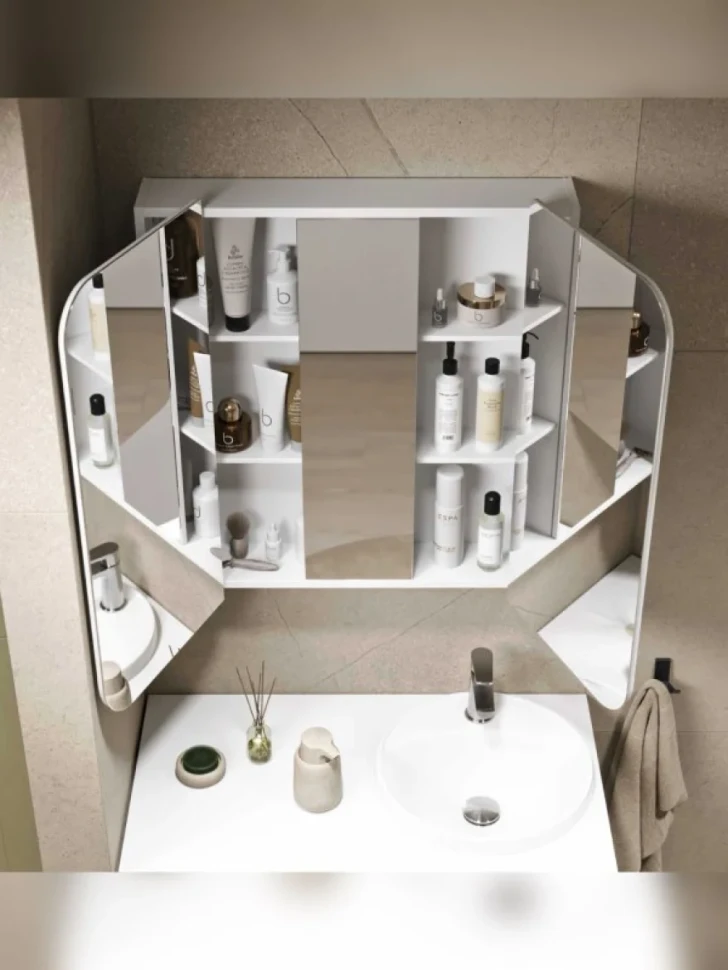 Зеркало-шкаф Alavann Cosmetic трюмо 80x80 с приближением, глянцевый белый