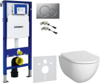 Комплект Унитаз подвесной Geberit Acanto + Крышка + Крепления Duofix 111.815.00.1 к стене + Звукоизоляция + Инсталляция UP 320 111.300.00.5 + Кнопка Sigma 01 115.770.JQ.5 лакированная, матовый хром