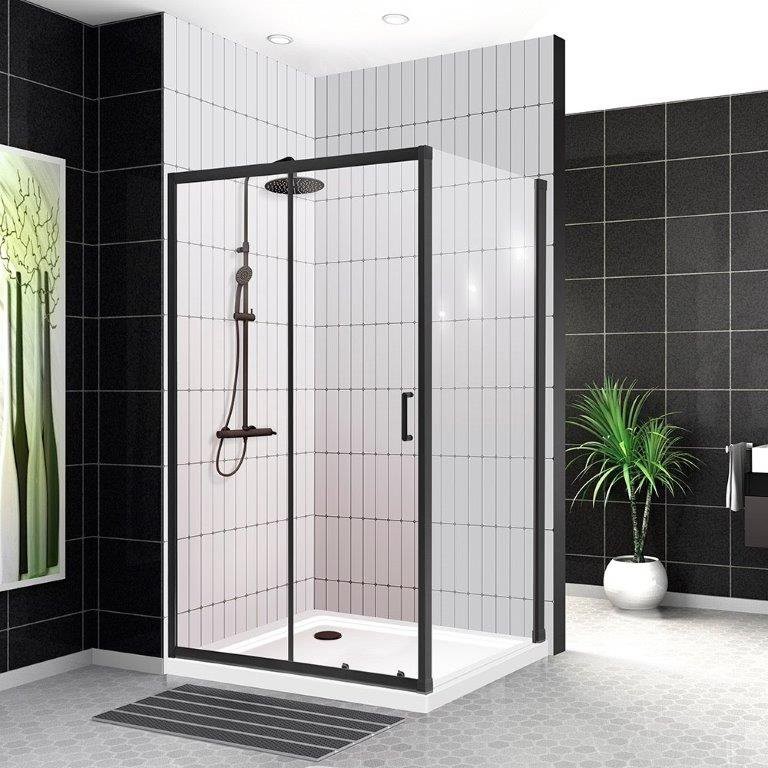 Душевой уголок BelBagno Uno 195 AH 1 120/80 C Nero профиль черный, стекло прозрачное