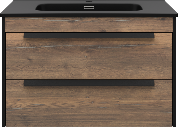 Тумба под раковину Brevita Monsour 80 подвесная, дуб галифакс олово, черный кварц