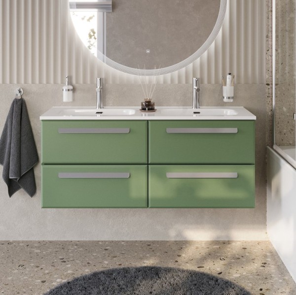 Тумба с раковиной Cezares Eco Cer-N 120 4 ящика, фисташковый софт, раковина Duet 120, двойная, ручки серые