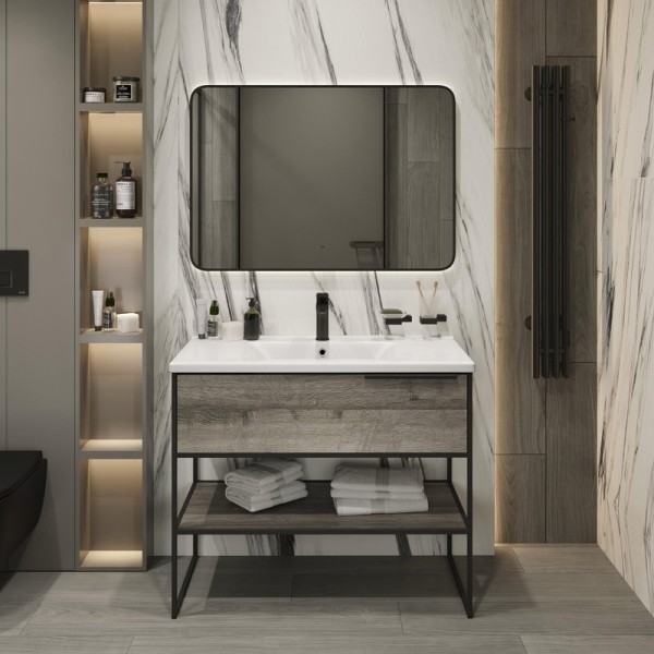 Мебель для ванной комнаты STWORKI Брамминг 100 напольная, дуб шерман серый