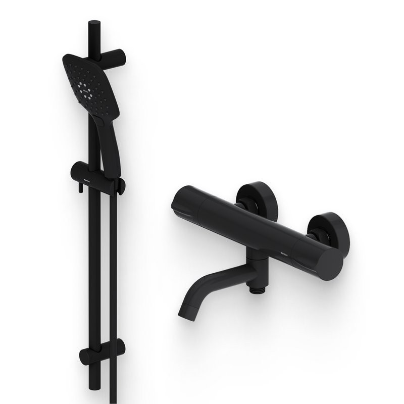 Душевой комплект Термостат Damixa Scandinavian Pure 363000300 для ванны с душем, черный + Гарнитур Galaxy DX75150300