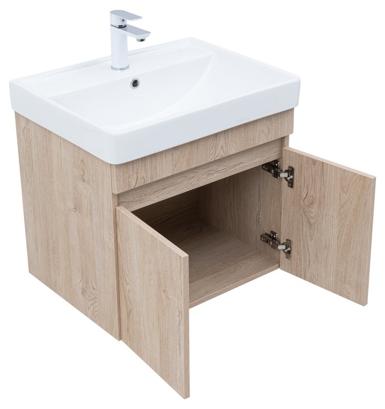 Тумба с раковиной Aquanet Оптима 60 подвесная, дуб светлый