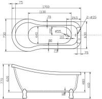 Акриловая ванна BelBagno BB20 170x70 см, правая, отдельностоящая, белая, овальная, на ножках