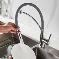 Смеситель для кухни Shevanik S743-9 с гибким изливом, хром, серый