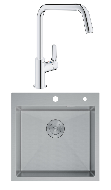 Комплект Мойка D&K DKS505004 сатин + Смеситель Grohe Eurosmart
