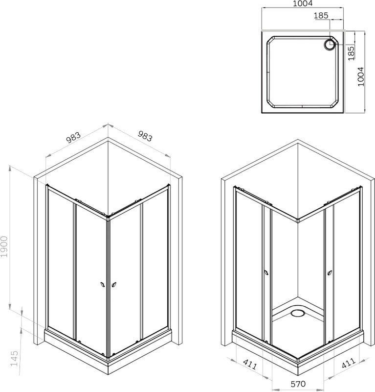 Душевой уголок AM.PM Sunny W87G-403-100100-MT 100x100 см, серебро