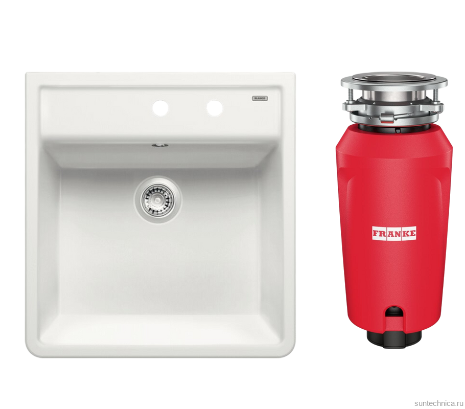 Комплект Мойка Blanco Panor 514501 белая глянцевая, два отверстия + Измельчитель Franke