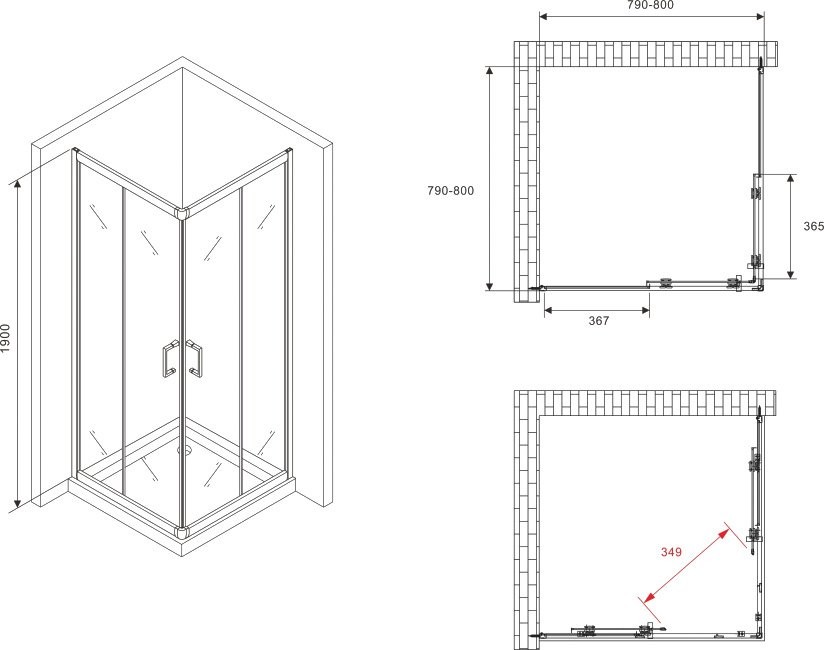 Душевой уголок Abber Schwarzer Diamant AG02080B5 80x80, профиль черный, стекло прозрачное