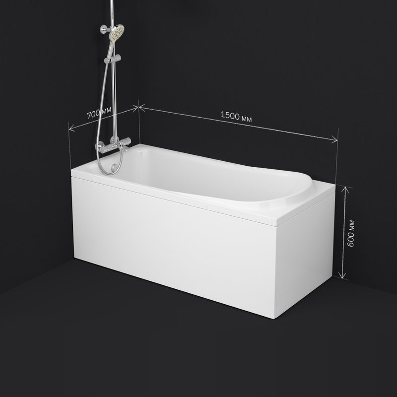 Акриловая ванна AM.PM Like 150x70 см, пристенная, белая, с каркасом