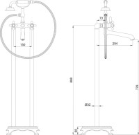Напольный смеситель для ванны с душем Wonzon & Woghand WW-88649020-CR С ВНУТРЕННЕЙ ЧАСТЬЮ, хром