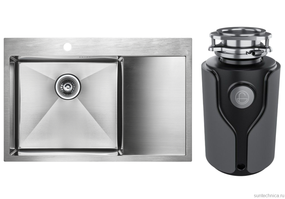 Комплект Мойка Paulmark Kroner PM217851-BSL брашированная нержавеющая сталь L + Измельчитель KUCHENSTERN Muhle