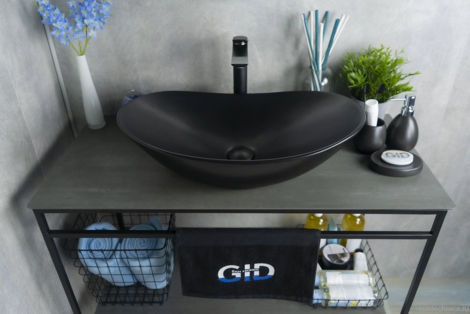 Накладная раковина GID Lago Bm9811 61 матовая черная, овальная, фаянс