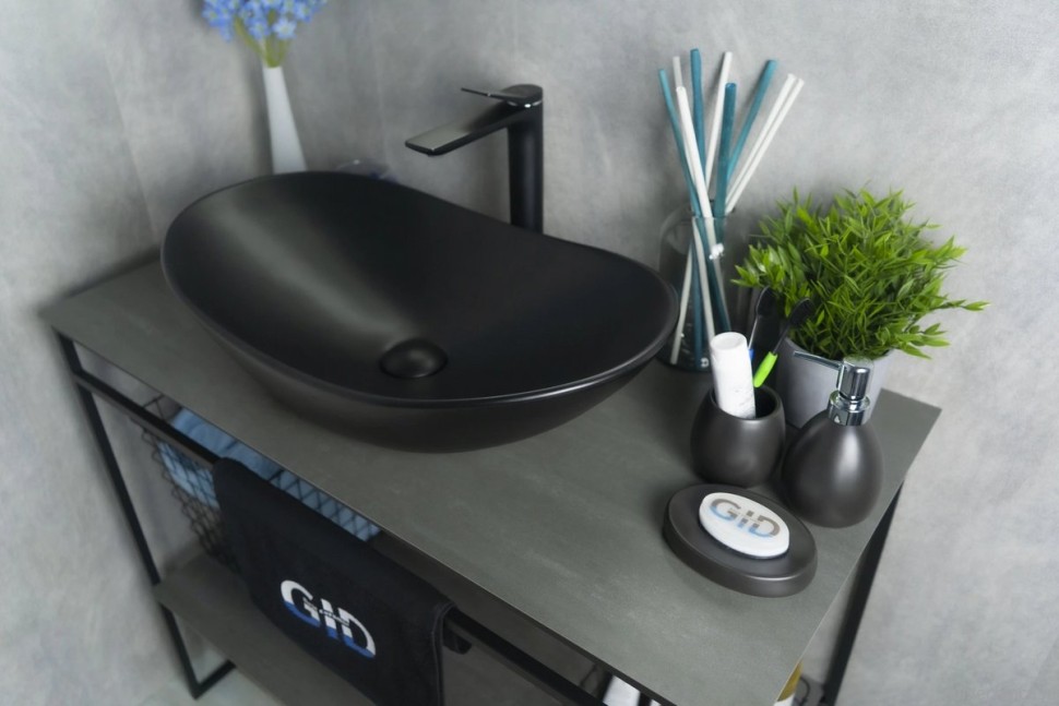 Накладная раковина GID Lago Bm9811 61 матовая черная, овальная, фаянс