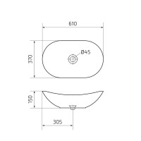 Накладная раковина GID Lago Bm9811 61 матовая черная, овальная, фаянс