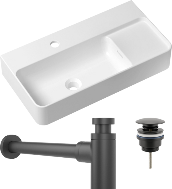 Комплект Накладная раковина Lavinia Boho Bathroom Sink Slim 33311011 + Донный клапан Wellsee Drainage System 182140000 матовый черный + Сифон 182105000 матовый черный