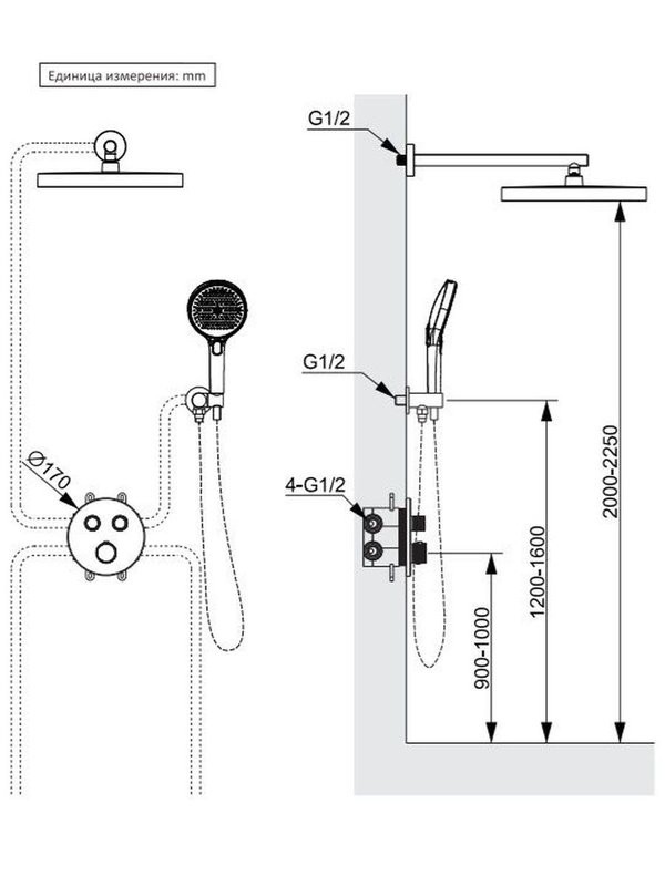 Душевой комплект AltroBagno Bilancia AltroBagnoBilancia040413GM С ВНУТРЕННЕЙ ЧАСТЬЮ, оружейная сталь