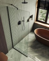 Душевая перегородка Maybahglass MGD-689-6у 89 см, профиль черный, стекло прозрачное