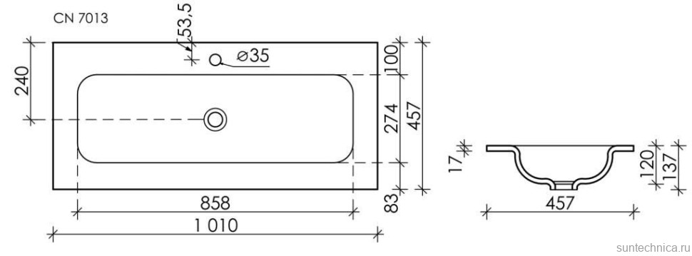 Накладная раковина Ceramicanova Grace прямоугольная черная матовая 101 см CN7013MB
