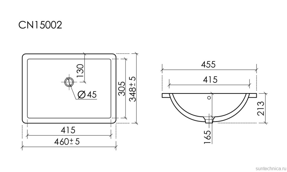 Раковина встраиваемая снизу Ceramicanova Era CN15002 46 глянцевая белая, прямоугольная