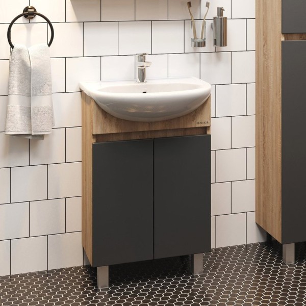 Тумба с раковиной Onika Милтон 50 напольная, серая, дуб сонома