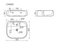 Раковина подвесная Ceramicanova Fonte с отверстием под смеситель, 500x425x145, белый, CN5051