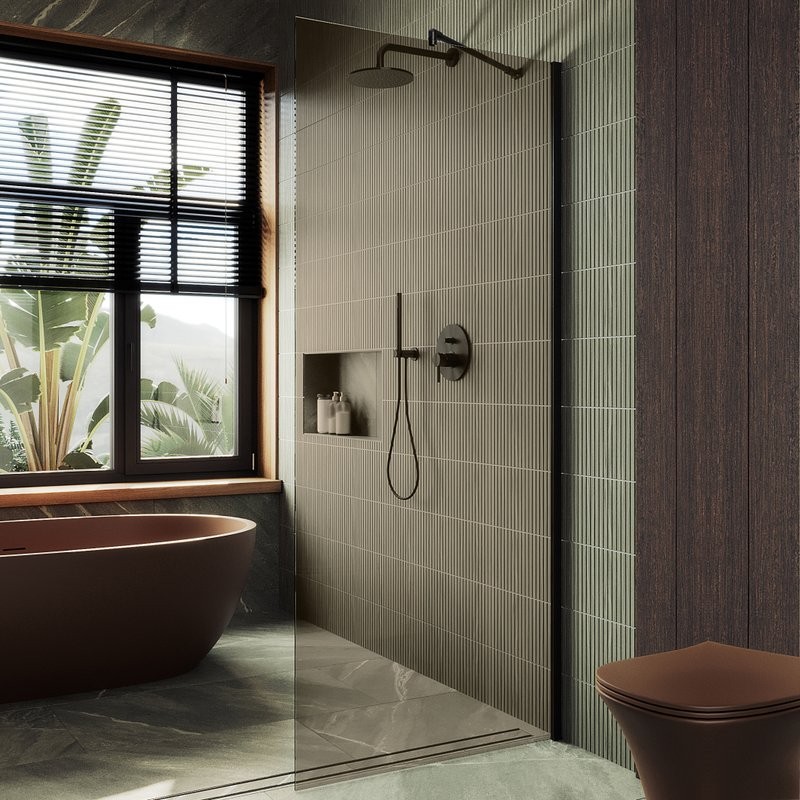 Душевая перегородка Maybahglass MGD-678-6ш 109 см, профиль черный, стекло бронза