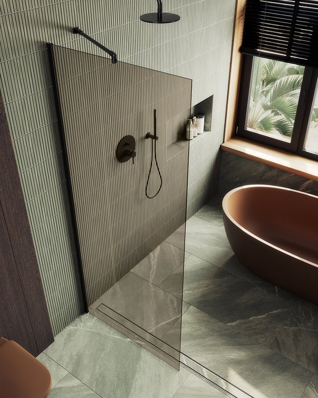 Душевая перегородка Maybahglass MGD-678-6ш 109 см, профиль черный, стекло бронза