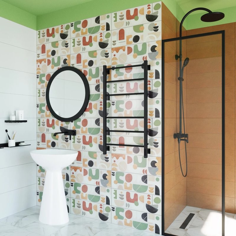 Полотенцесушитель электрический Grota Costa 530х1000 RAL9005 EL 100x55 см, подключение справа, слева, скрытое подключение справа, матовый черный, лесенка, из стали