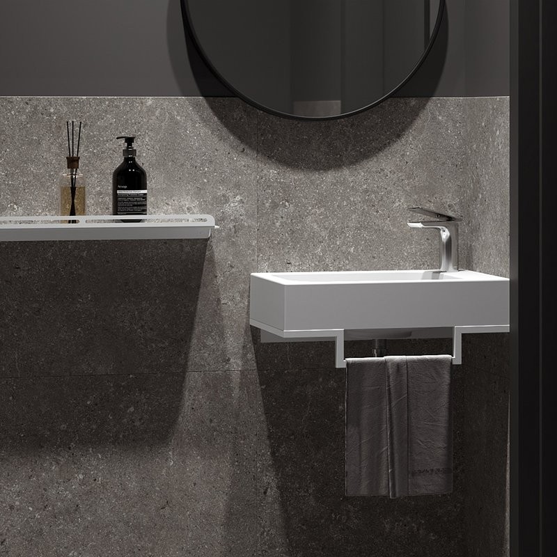 Консоль с раковиной Belux Темпо 50 L подвесная, цвет консоли белый, сифон круглый, хром