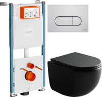 Комплект Унитаз подвесной Ceramicanova UP Rimless CN4007MB черный матовый + Инсталляция VitrA V-Fix Core 732-5800-01PV + Кнопка Root Round 740-2280 хром