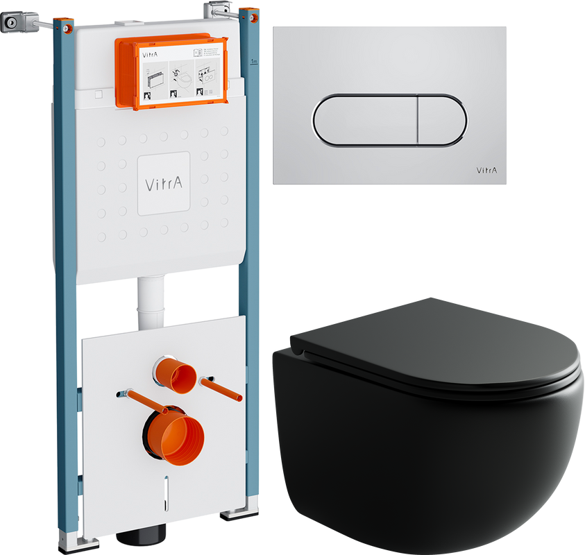 Комплект Унитаз подвесной Ceramicanova UP Rimless CN4007MB черный матовый + Инсталляция VitrA V-Fix Core 732-5800-01PV + Кнопка Root Round 740-2280 хром