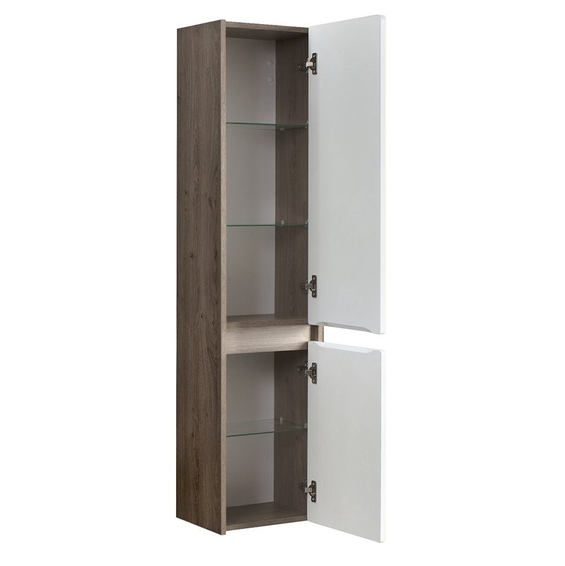 Шкаф-пенал для ванной Belux Долли ПН 30 навесной, дуб Денвер, глянцевый белый