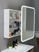 Зеркало-шкаф Alavann Cosmetic Light 70x80, с приближением, с подсветкой, глянцевый белый