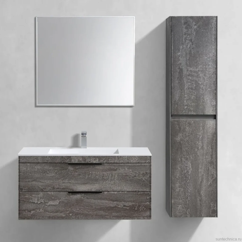 Мебель для ванной комнаты Vincea Chiara 2D 100, 2 ящика, камень, с белой раковиной