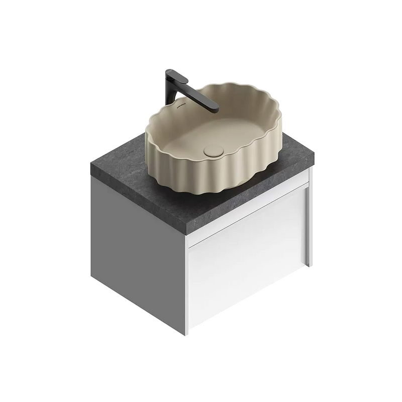 Тумба с раковиной KERAMA MARAZZI Modula 60 подвесная, белая глянцевая, раковина Conchiglia 50 песочная матовая